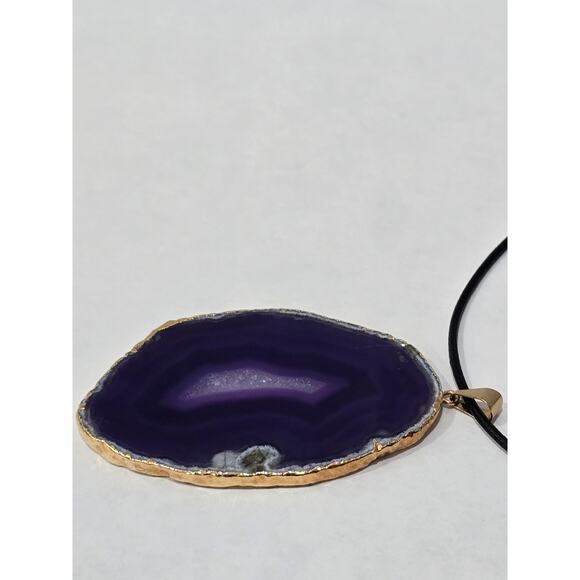Purple Agate Slice Pendant Necklace | Natural Stone | Adjustable Cord - Picture 14 of 16